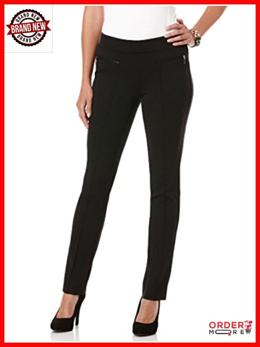 Women's Petite Slim Ponte Dress Pants Pull-On Stretch Waistband